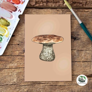 Postal de setas de abedul en acuarela, A6, setas del bosque autóctono, pintada a mano, impresión, ilustración, calendario de temporada, regalo