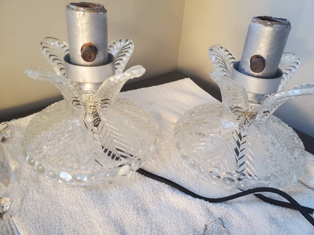 A Pair of Waterfall Prism Table Lamps Clear Glass Base No Etsy