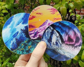 Mystical Mountain Sticker Pack (Vinyl) / Adventure and Nature Lovers Gift / Moon Car  Sticker / Popular Right now / wiccan decor / pnw art