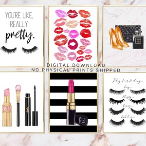 Makeup Wall Art, Wall Art Bundle, Makeup Printables, Vanity Decor, Pink Makeup Room Decor, Teen ...