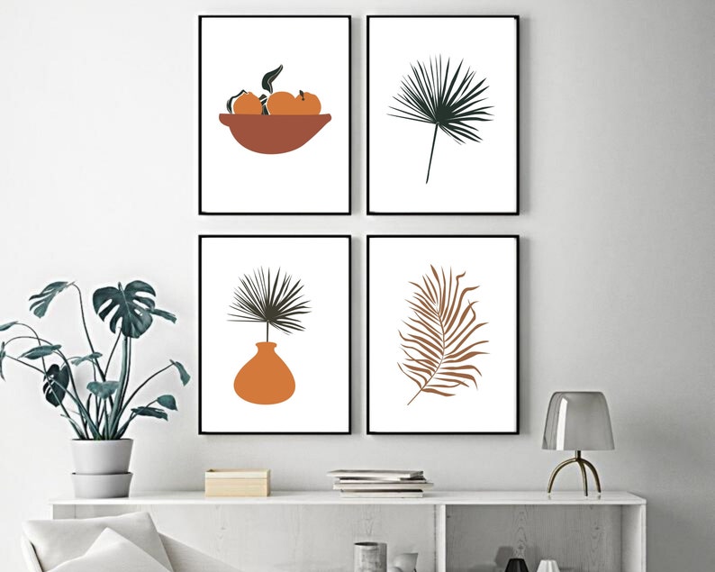 Abstract Wall Art Set of 4 Burnt Orange Wall Decor Boho Etsy