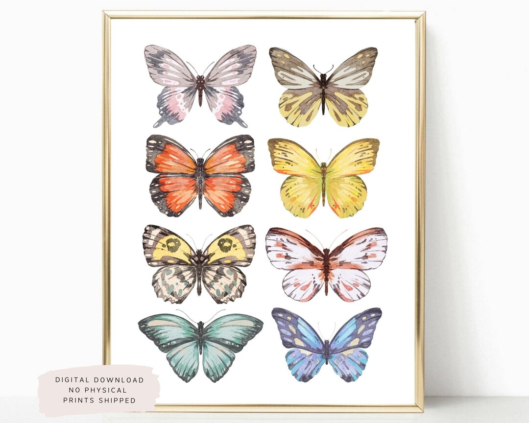 Watercolor Butterflies Wall Art, Printable Butterly Print, Girls Nursey ...