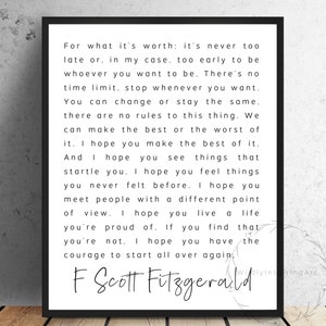 Book Lover Decor, F Scott Fitzgerald, For What Its Worth, Book Quote Wall Art, Book Lover Gift, Printable Wall Art, Literary Wall Art