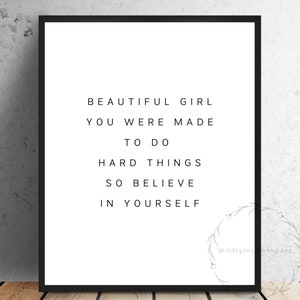 Inspirational Wall Art, Beautiful Girl, Printable Girl Room Decor, Dorm ...