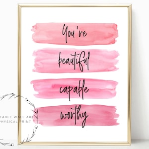 Inspirational Wall Art, You Are Beautiful, Teen Room Decor, Pink Room Decor, Gift for Women, Dorm Decor, Printable Wall Art, Positive Quotes