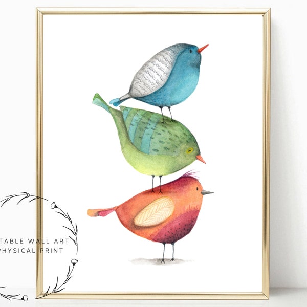Bird Prints, 3 Birds, Watercolor Bird Wall Art, Nursery Wall Art, Botanical Prints, Farmhouse Decor, Nursery Decor, Printable Bird Decor