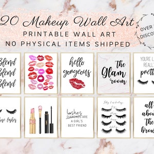 Makeup Wall Art, Wall Art Bundle, Makeup Printables, Vanity Decor, Pink ...
