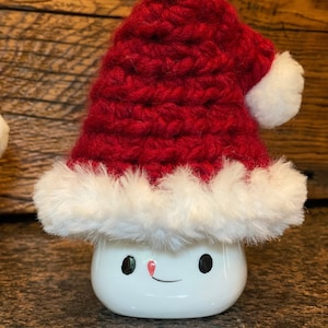 Marshmallow Mug hat, handmade, crochet hat, Santa mug hat, Marshmallow holiday hat