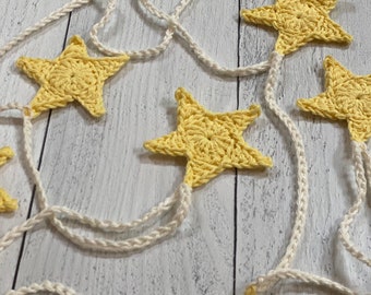 Crocheted Garland, Dorm room, Rustic decoration, Handmade garland, holiday decoration, country decor, unique gift, home decor, Star, college