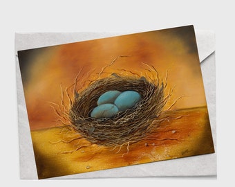 Birds Nest Card - Watercolor Mothers Day Card - Watercolor Notecard Birds - Mothers Day Card Bird