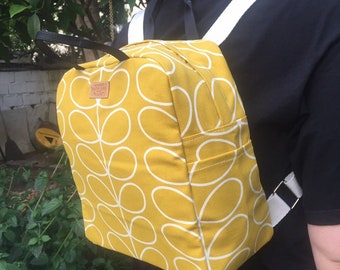 Orla kiely Yellow Backpack, Womens bag with adjustable straps, Travel bag, Multipocket Cotton packback
