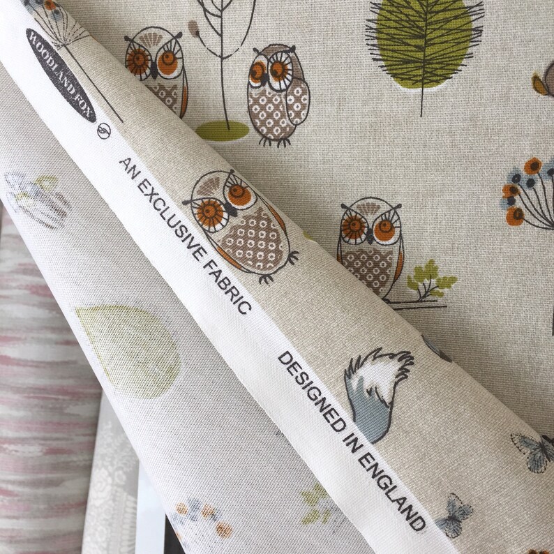 Foxin The Forest Owl Uk Fabrics With Cute Design Beige Etsy