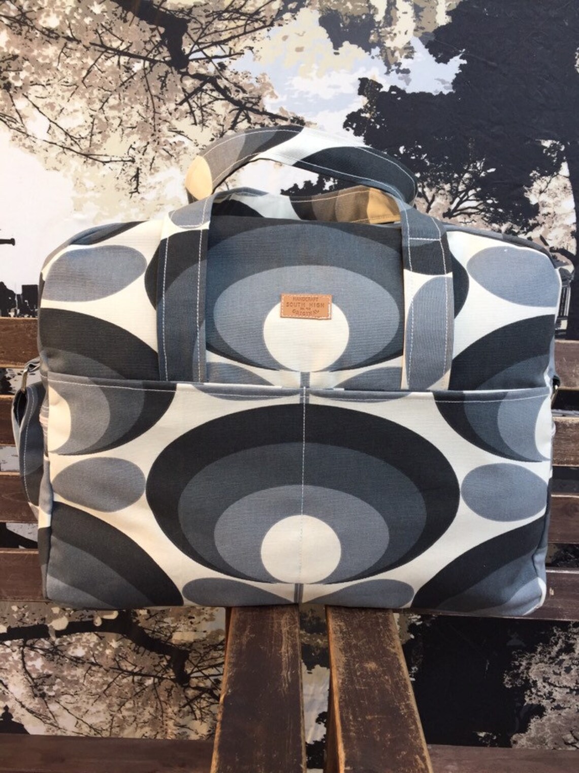 Black and gray Travel bag Orla Kiely Weekend bag Retrodesign Etsy