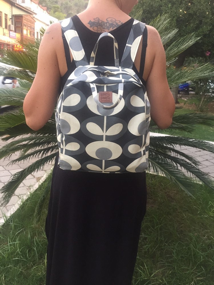 Orla Kiely Backpack Black Gray Womens Bag With Adjustable Etsy