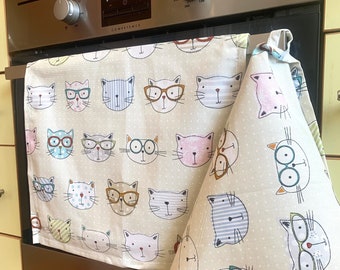Cotton Tea Towels Cat print - 1 Piece or Sets - Kitchen Towels - Scandinavian Style Linens - Dishcloths - Dishtowels