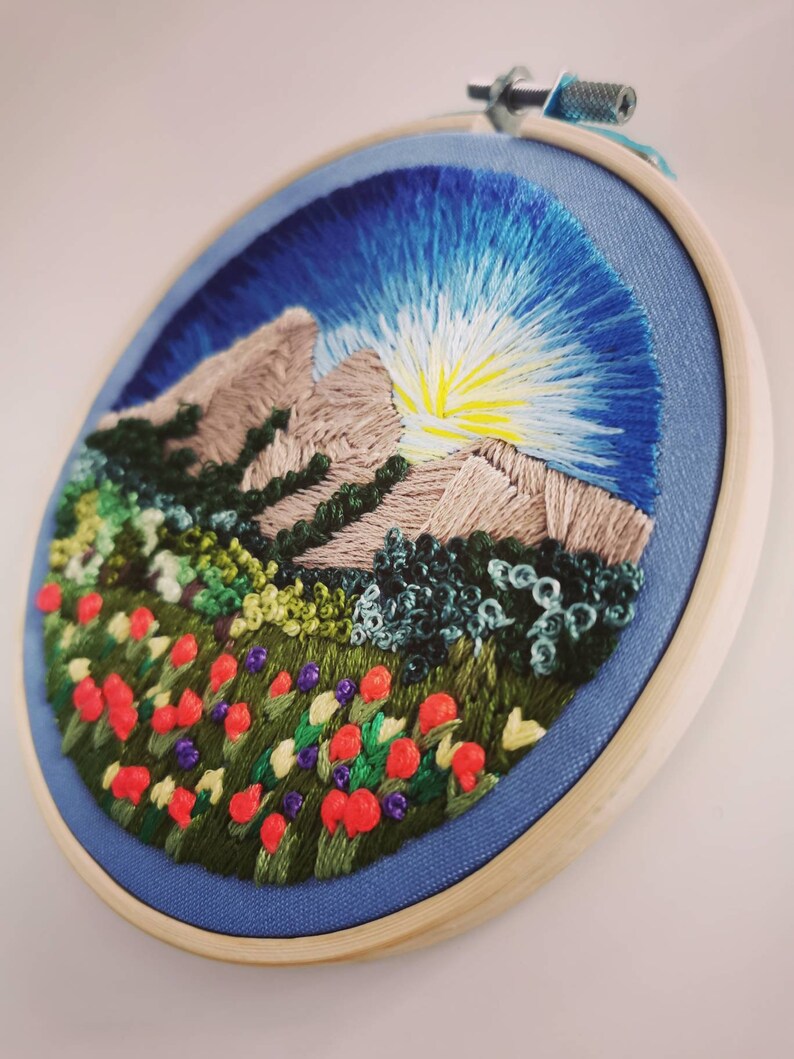 Alpine Mountain Sunset Landscape Embroidery Hoop Art French Etsy
