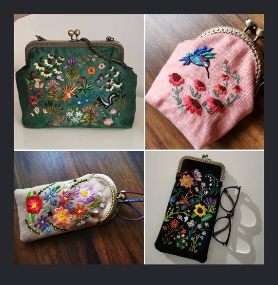 Custom order purse hand made handbag clutch  handembroidered personalized commission felt purse phone case book wedding bridal makeup bag