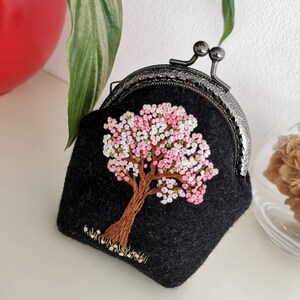 Original hand embroidery coin purse victorian Yggdrasil pale pink flower hand embroidery clutch wallet witchy pagan goth fairy forest bag image 5