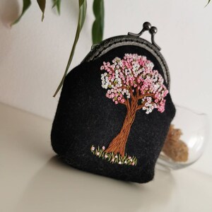 Original hand embroidery coin purse victorian Yggdrasil pale pink flower hand embroidery clutch wallet witchy pagan goth fairy forest bag image 4