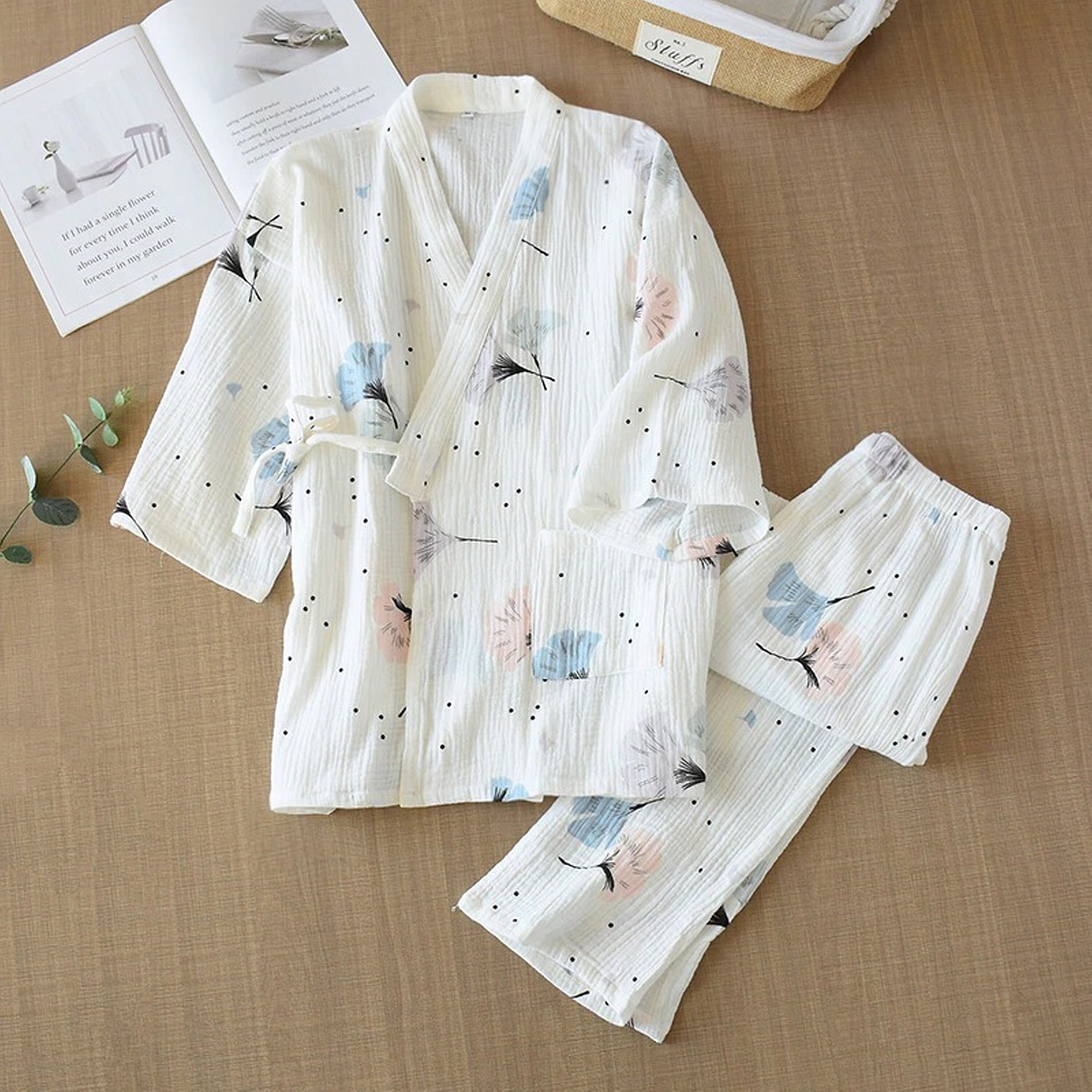 Organic Cotton Gauze Pajama Set Women Kimono Pajamas Summer Etsy