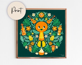 Orange Bird ama la impresión de arte de la habitación Tiki encantada / Impresión colorida inspirada en Disney / Decoración de Tiki Bar / Impresión de pájaro naranja