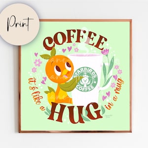 Orange Bird x Café / Impresión de arte / Impresión colorida inspirada en Disney / Cartel de Orange Bird / Amantes del café