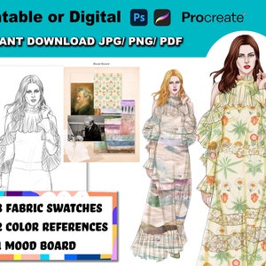 Digital Fashion Illustrations, Fashion Page Printable and Digital Coloring