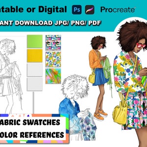 Digital Fashion Illustrations, Fashion Page Printable and Digital Coloring