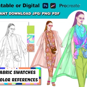 Digital Fashion Illustrations, Fashion Page Printable and Digital Coloring