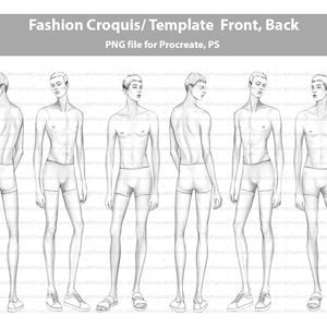 Moda Masculina Croquis Frente, 3/4, Costas