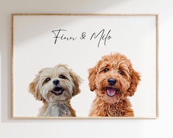 Custom Watercolor Multiple Pet Portrait from Photo Personalized Dog or Cat Portraits Last Minute PRINTABLE Christmas Gift Pet Memorial Art
