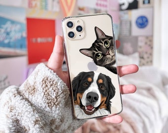 Custom Pet Portrait IPHONE 15 CLEAR CASE | Gift for dog lover | Dog gift ideas | iPhone 15 Pro Max Custom Transparent Case Pet Illustration
