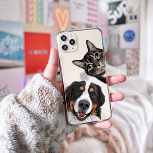 Custom Pet Portrait iPhone 15 CLEAR CASE Gift for dog lover Dog gift ideas iPhone 15 Pro Max Custom Transparent Case Pet Illustration image 1