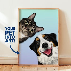 Two Pet Portrait from Photo | Multiple Pet Portrtait | Dog Portrait Custom Cat Portrait Peekaboo Pet Portrait Custom Dog Gift Dog Mom Gift