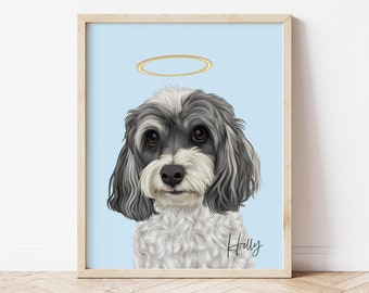 Pet Loss Memorial Portrait, Dog Portrait with Halo, Custom Dog Portrait Memorial Gift, Cat Memorial Portrait, Digital Print