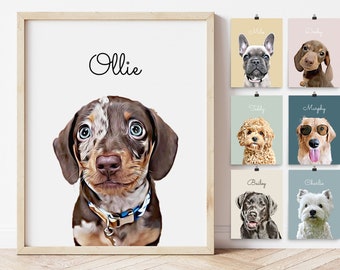Custom Pet Portrait from Photo PRINTABLE Wall Art | Personalized Dog Wall Art DIGITAL DOWNLOAD | Customized Mother's day gift for dog mom
