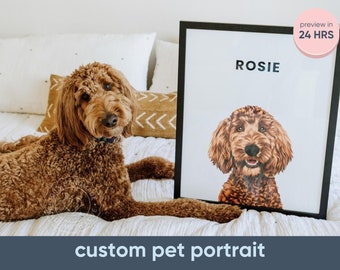 Ritratto di animale domestico personalizzato incorniciato / Ritratto di cane personalizzato / Arte digitale del cane / Ritratto di animale domestico personalizzato / Regali per la perdita di animali domestici / Spedizione in tutto il mondo disponibile