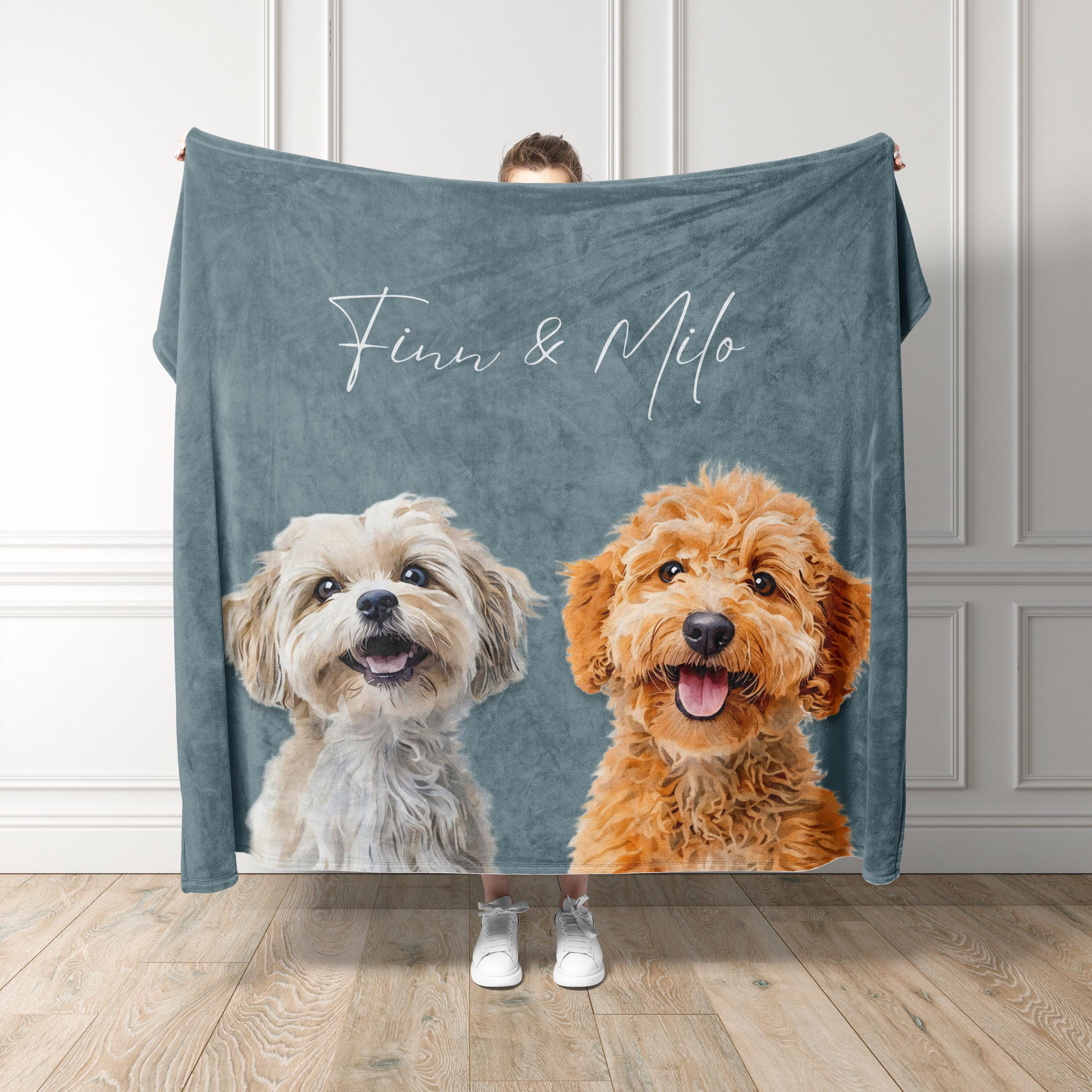 Custom Multiple Pet Photo Blanket, Personalized Dog Portrait Blanket ...