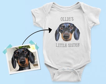 Custom Pet Photo Baby Jumper ∙ Personalized Baby Bodysuit ∙ Dog Baby Clothes ∙ Dog Baby Announcement ∙ Baby Shower Gift ∙ Matching Dog