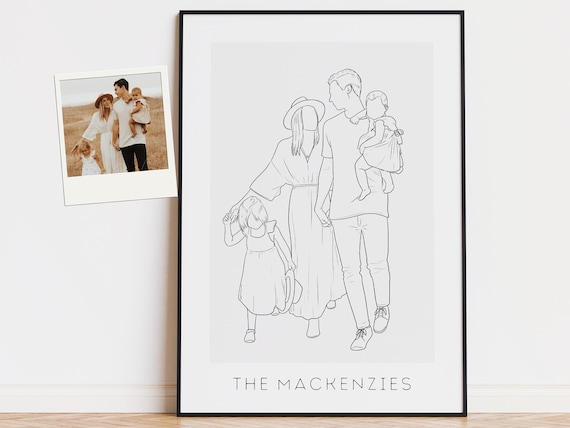 CUSTOM FAMILY PORTRAIT, Custom Line Drawing, Gifts for Her Him