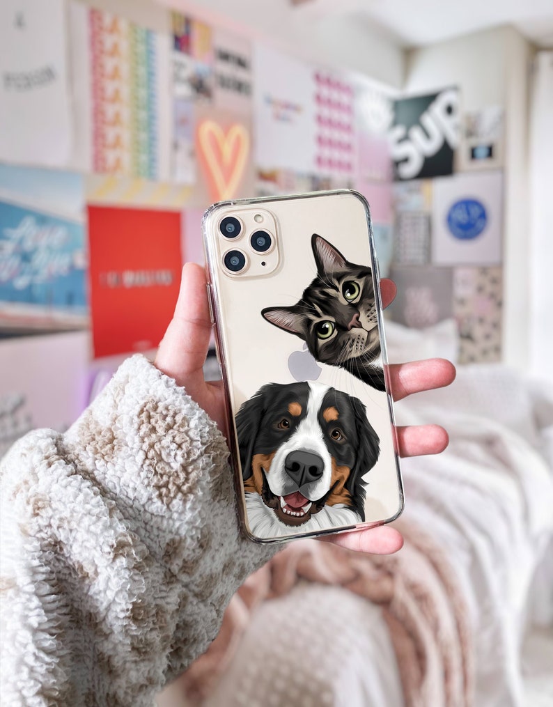 Custom Pet Portrait iPhone 15 CLEAR CASE Gift for dog lover Dog gift ideas iPhone 15 Pro Max Custom Transparent Case Pet Illustration image 1