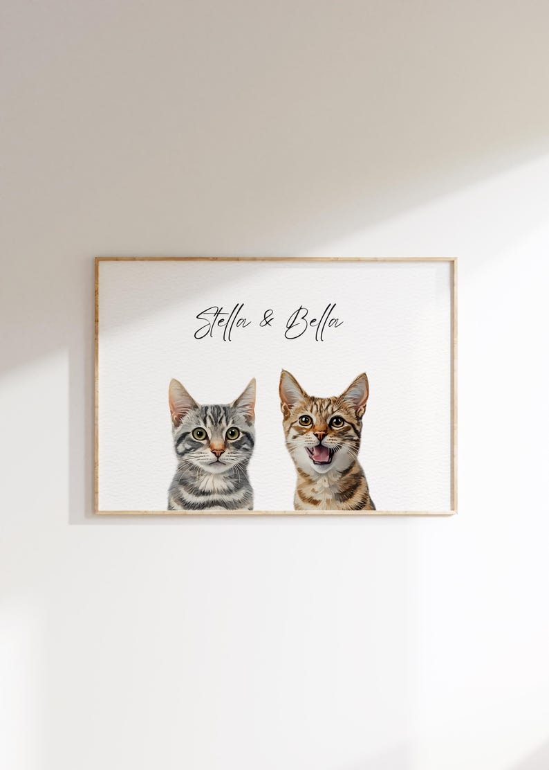 Custom Watercolor Two Pet Portrait From Photo | Personalized Dog or Cat ...