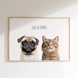 Multiple Pet Portrait | Custom 2 Pet Portrait | Pet Portrait from Photo | Custom Dog Art | Custom Cat Art | Personalized Pet Illustration