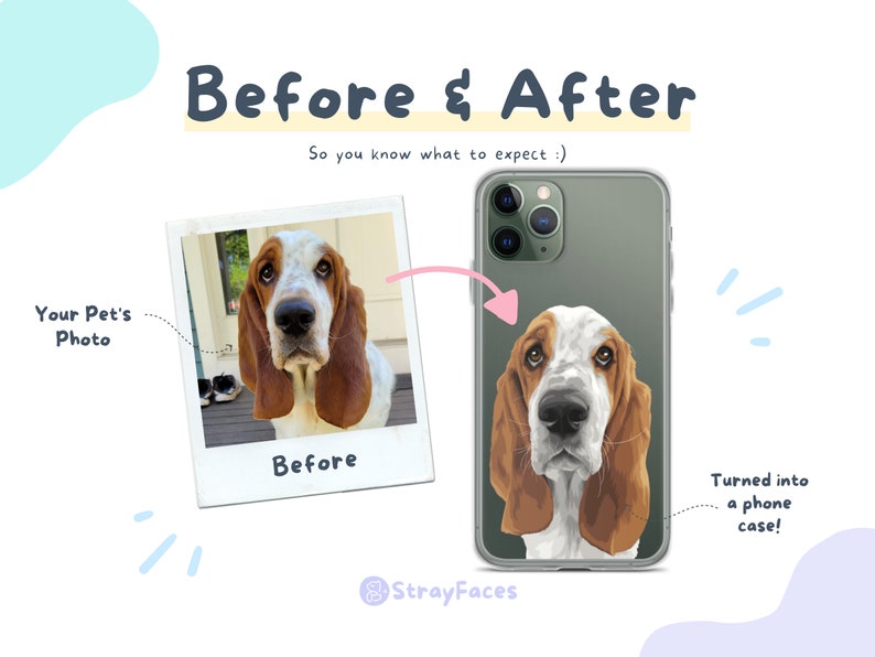 Custom Pet Portrait iPhone 15 CLEAR CASE Gift for dog lover Dog gift ideas iPhone 15 Pro Max Custom Transparent Case Pet Illustration image 2