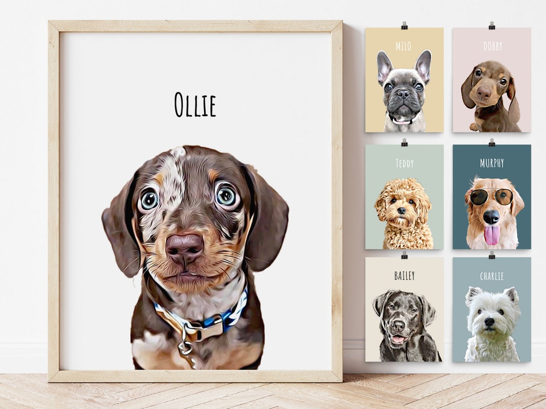 Custom Pet Portrait From Photo PRINTABLE Wall Art Personalized Dog Wall ...