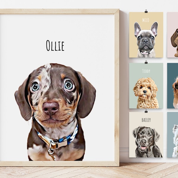 Custom Pet Portrait from Photo PRINTABLE Wall Art Personalized Dog Wall Art Dog Portrait Gift for Dog Mom Dad Owner DIGITAL DOWNLOAD