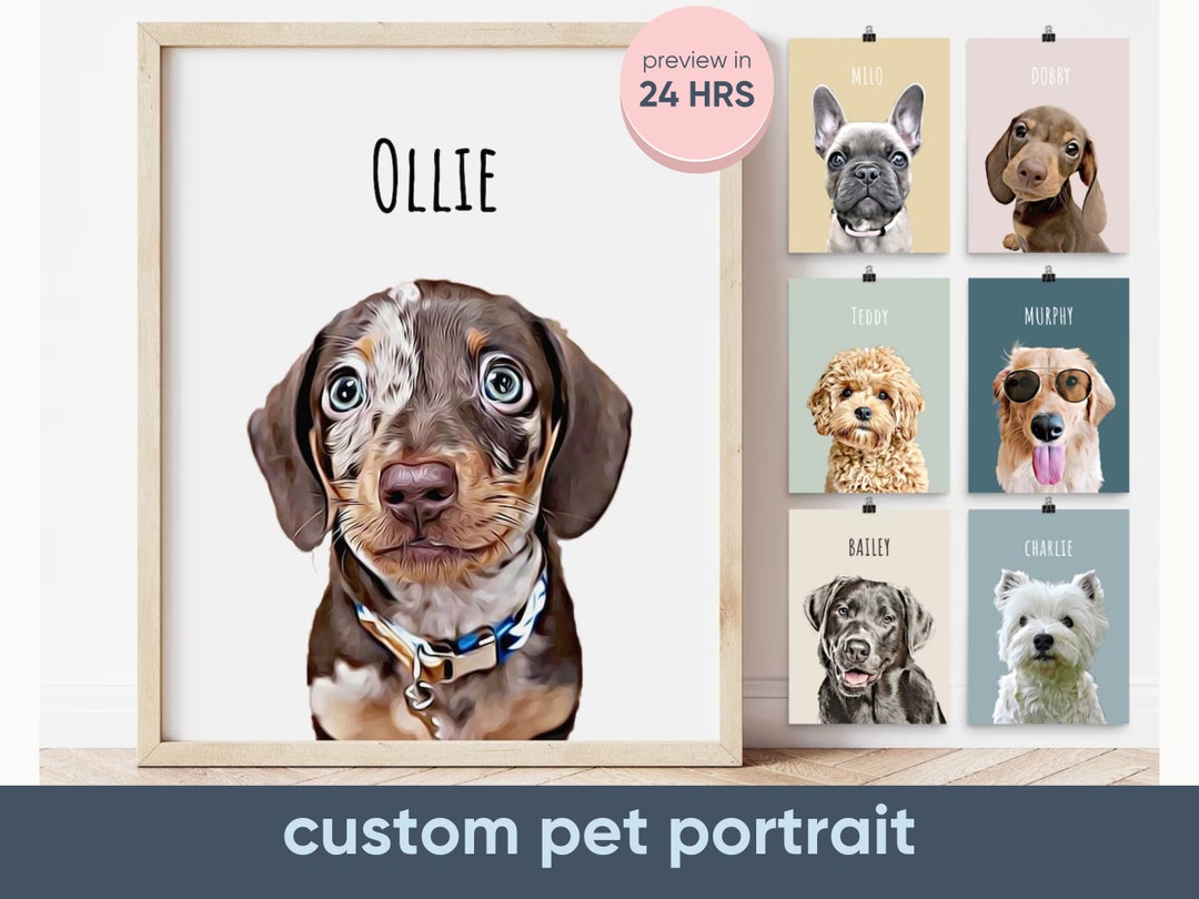 Custom Pet Portrait From Photo PRINTABLE Wall Art Personalized Dog Wall
