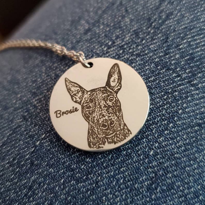 Engraved Dog Photo Necklace Personalized Dog Necklace Etsy