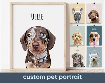 Custom Pet Portrait from Photo PRINTABLE Wall Art Personalized Dog Wall Art Dog Portrait Gift for Dog Mom Dad Owner DIGITAL DOWNLOAD