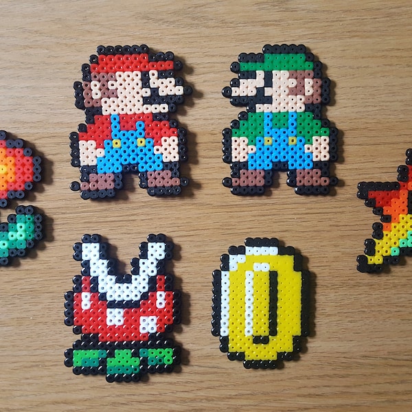Pixel art de jeu rétro Mario | Badge porte-clés magnétique | Luigi Star Fleur de Feu Boo Goomba